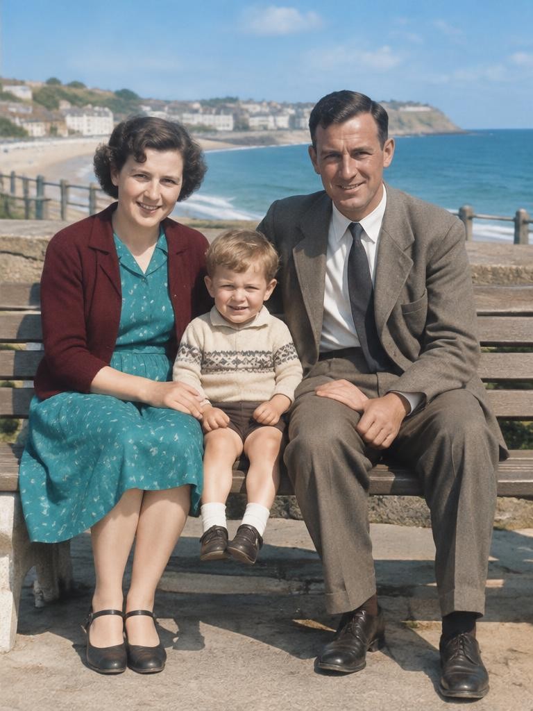 Illustrative family photograph with natural colourisation